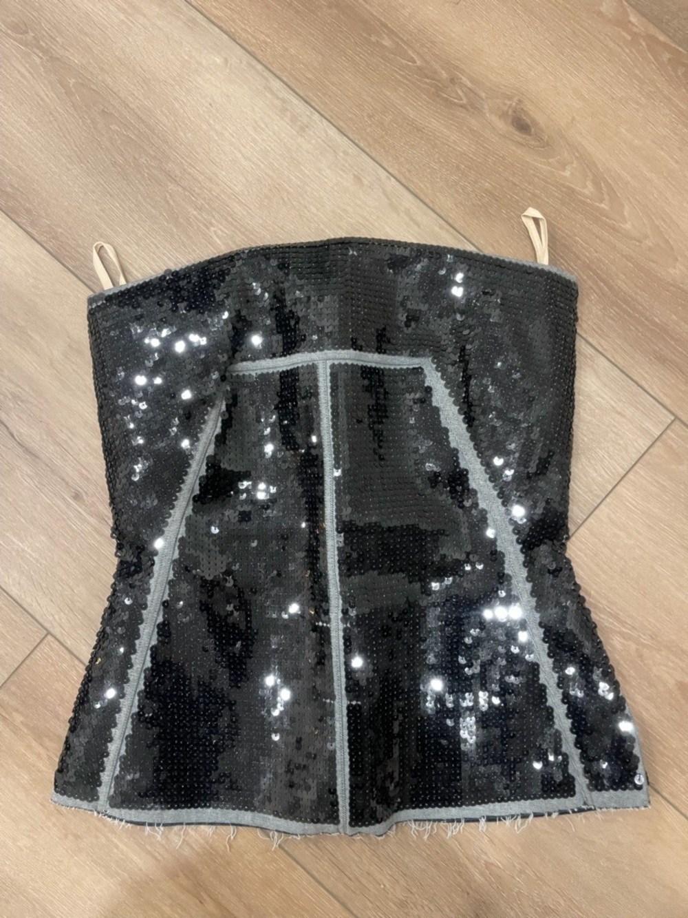 Rick Owens Black Sequin Strapless Top